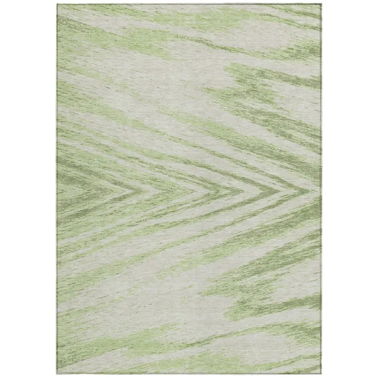 8' X 10' Artichoke Green And Gray Abstract Washable Indoor Outdoor Area Rug