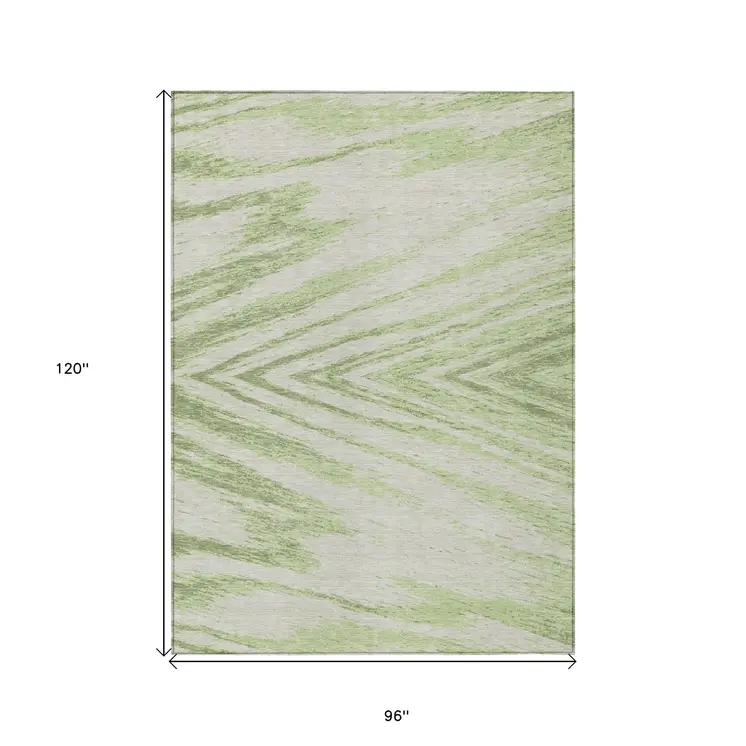 8' X 10' Artichoke Green And Gray Abstract Washable Indoor Outdoor Area Rug