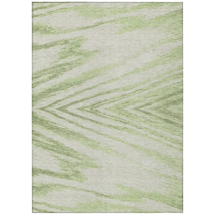 8' X 10' Artichoke Green And Gray Abstract Washable Indoor Outdoor Area Rug
