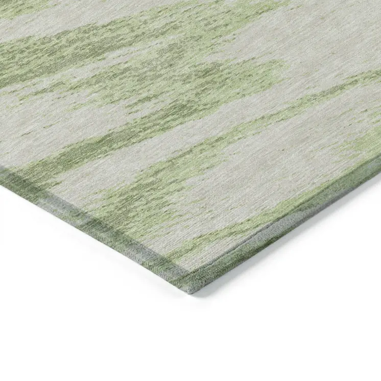 8' X 10' Artichoke Green And Gray Abstract Washable Indoor Outdoor Area Rug