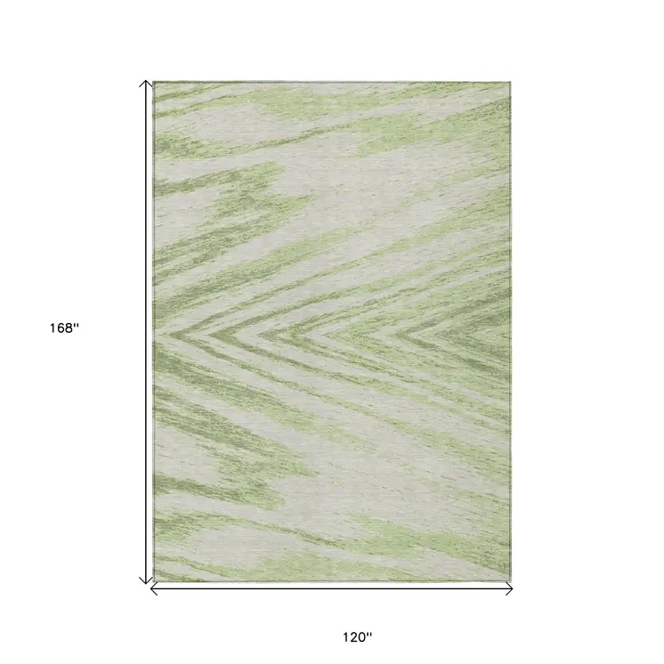 10' X 14' Artichoke Green And Gray Abstract Washable Indoor Outdoor Area Rug