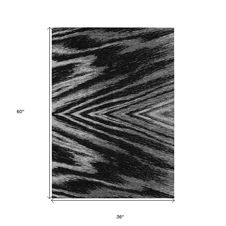 3' X 5' Black And Gray Abstract Washable Indoor Outdoor Area Rug
