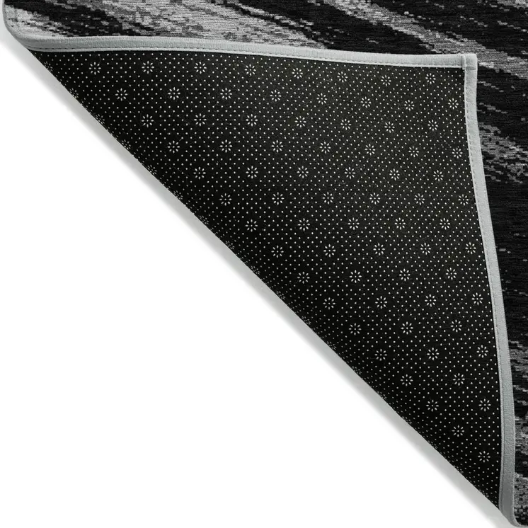 3' X 5' Black And Gray Abstract Washable Indoor Outdoor Area Rug