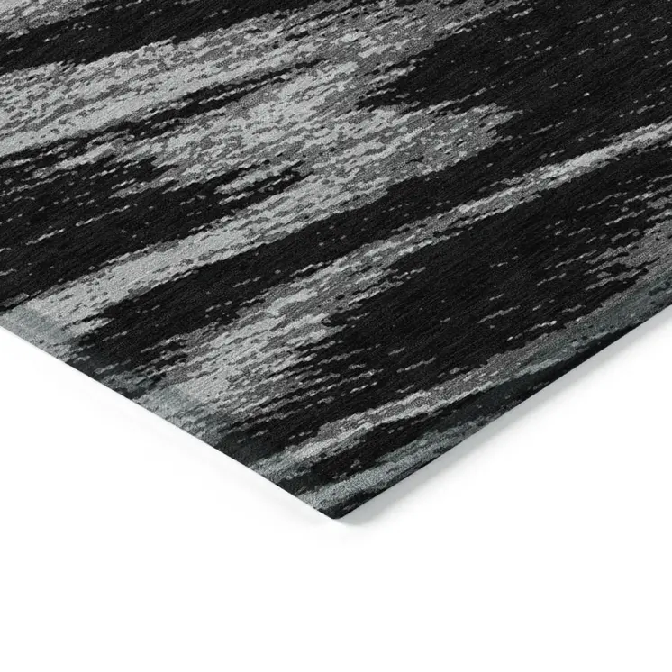 3' X 5' Black And Gray Abstract Washable Indoor Outdoor Area Rug