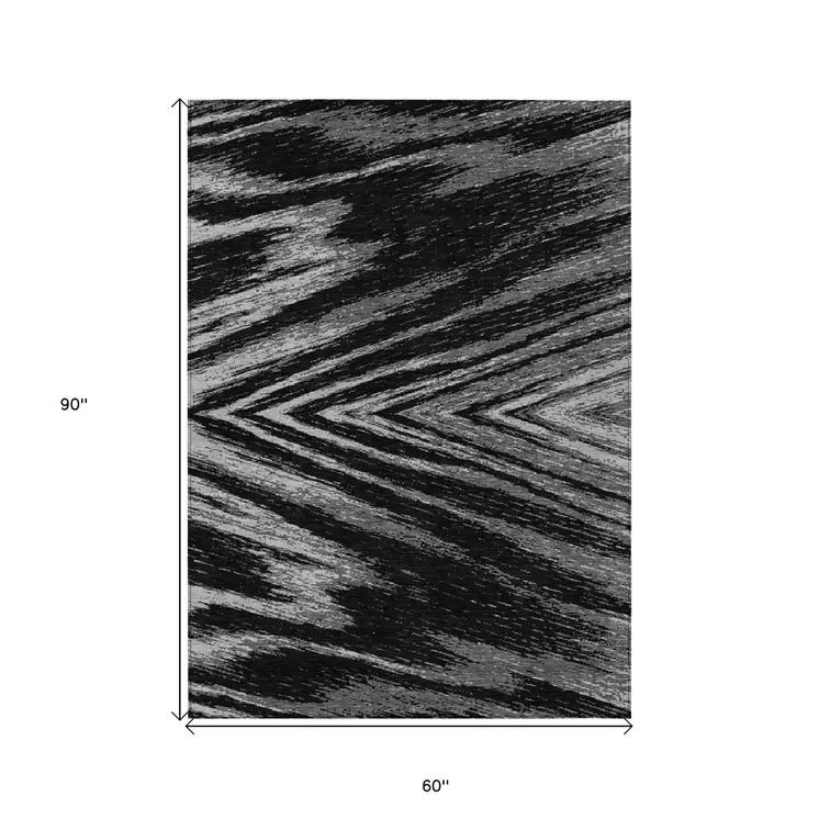 5' X 8' Black And Gray Abstract Washable Indoor Outdoor Area Rug