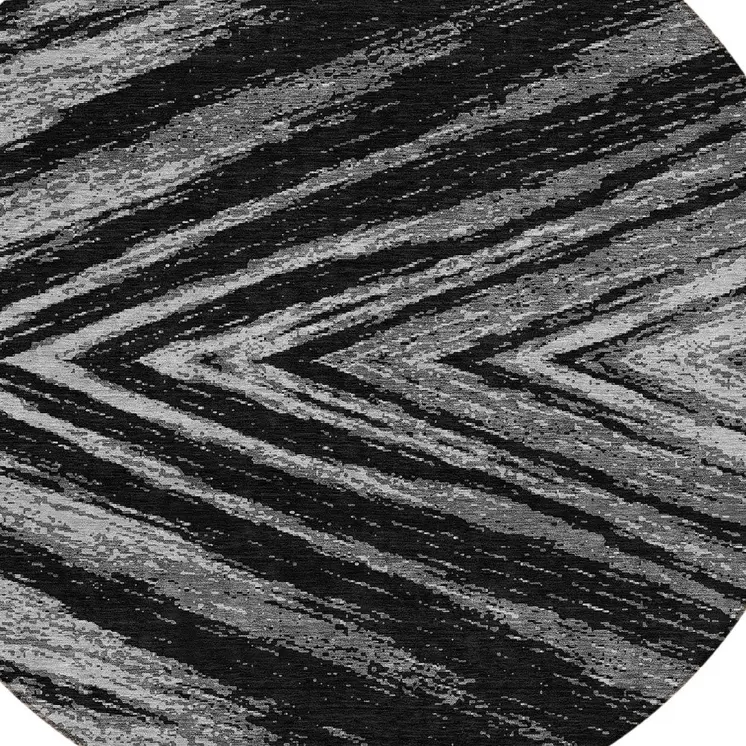 8' Black And Gray Round Abstract Washable Indoor Outdoor Area Rug