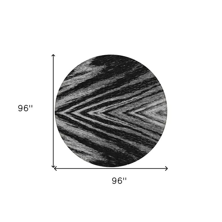 8' Black And Gray Round Abstract Washable Indoor Outdoor Area Rug
