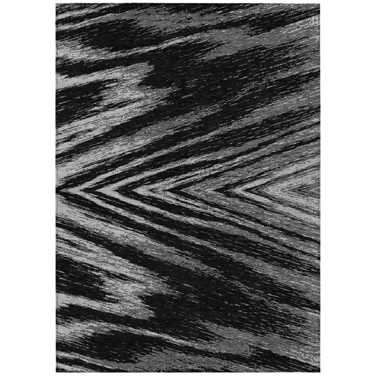 8' X 10' Black And Gray Abstract Washable Indoor Outdoor Area Rug