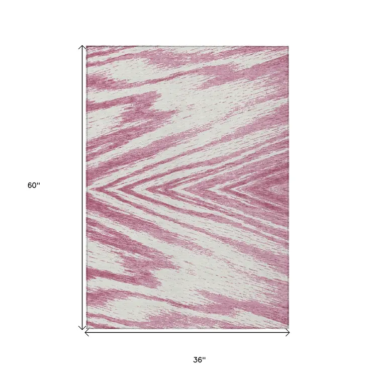 3' X 5' Blush And Ivory Abstract Washable Indoor Outdoor Area Rug