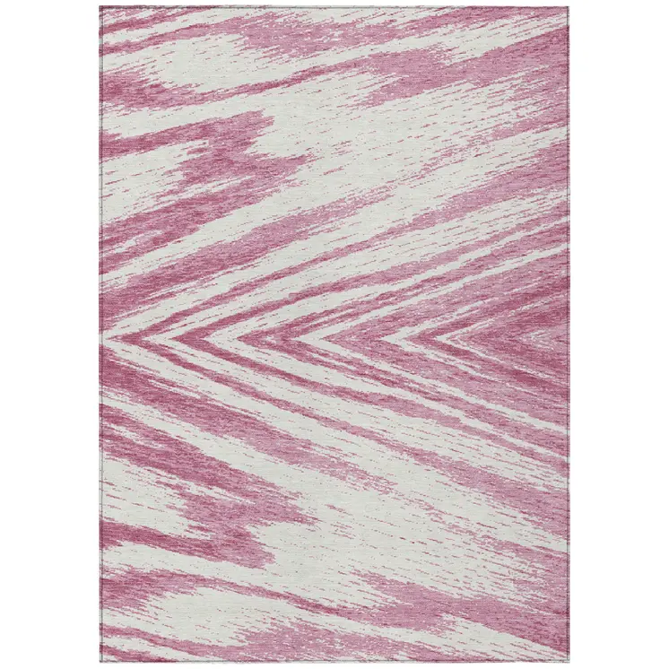 3' X 5' Blush And Ivory Abstract Washable Indoor Outdoor Area Rug