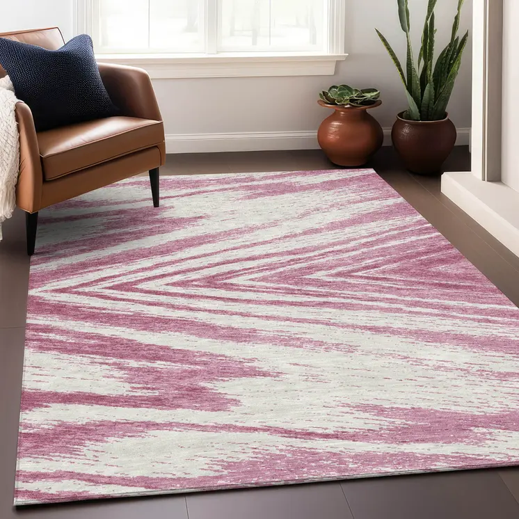 3' X 5' Blush And Ivory Abstract Washable Indoor Outdoor Area Rug