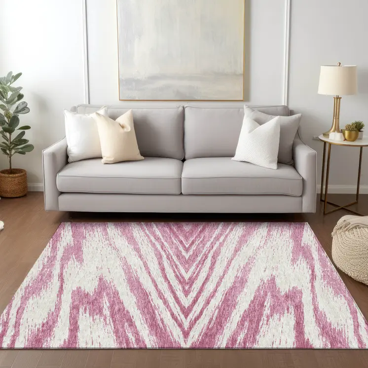 5' X 8' Blush And Ivory Abstract Washable Indoor Outdoor Area Rug