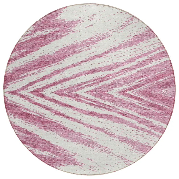 8' Blush And Ivory Round Abstract Washable Indoor Outdoor Area Rug