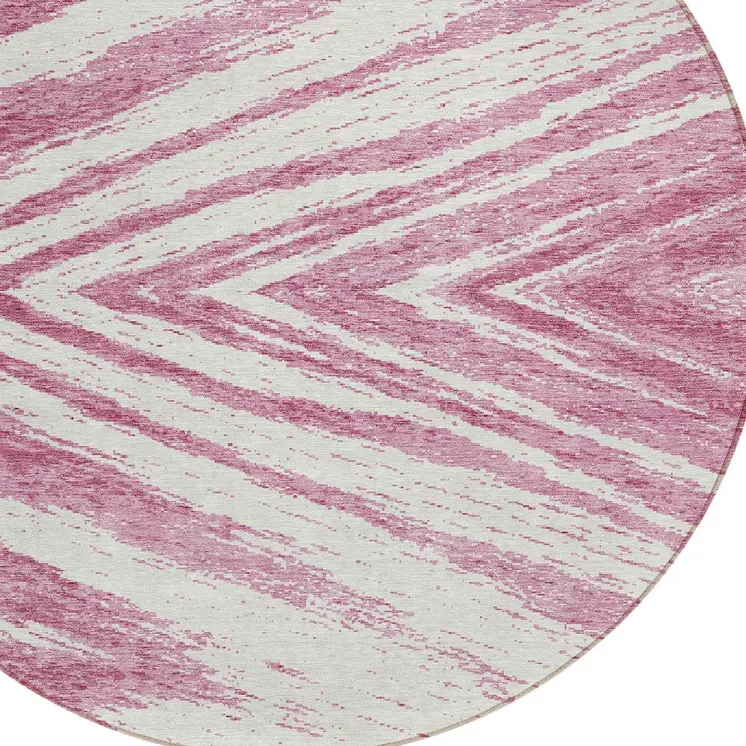 8' Blush And Ivory Round Abstract Washable Indoor Outdoor Area Rug