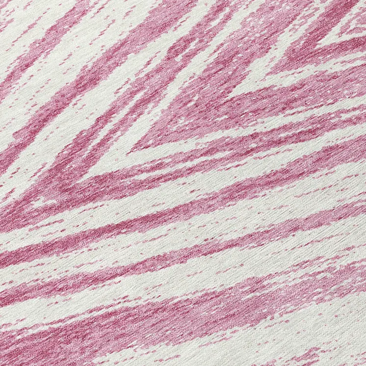 8' Blush And Ivory Round Abstract Washable Indoor Outdoor Area Rug