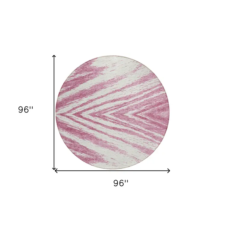 8' Blush And Ivory Round Abstract Washable Indoor Outdoor Area Rug
