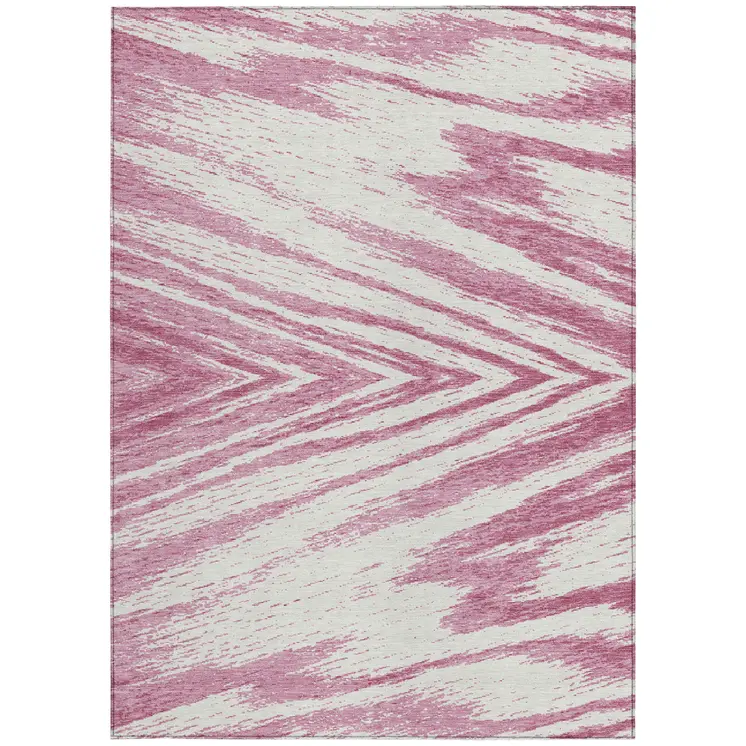 9' X 12' Blush And Ivory Abstract Washable Indoor Outdoor Area Rug