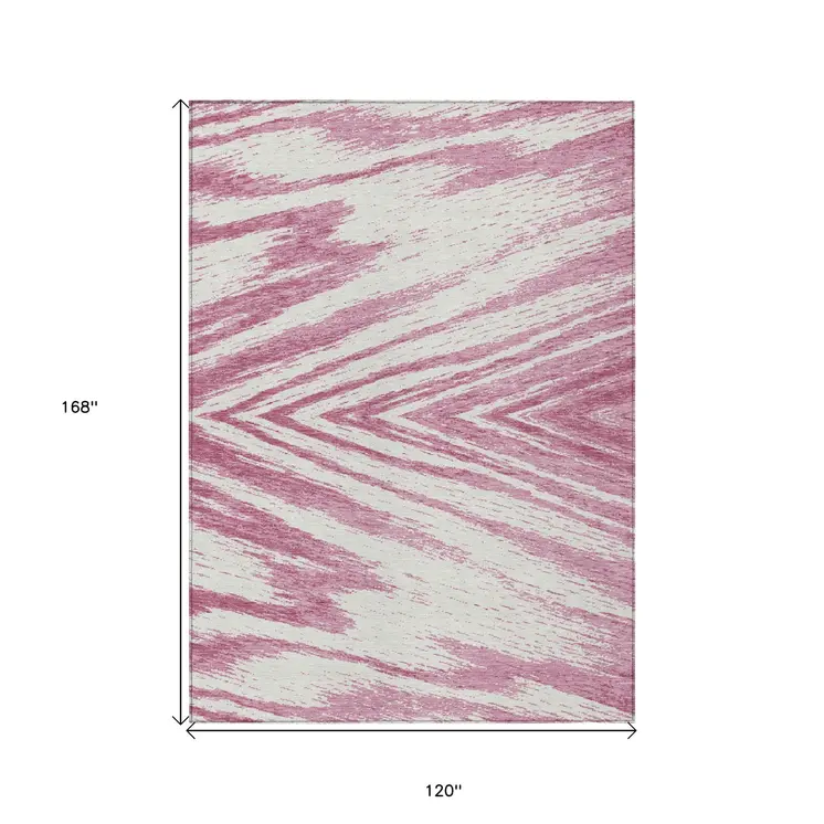 10' X 14' Blush And Ivory Abstract Washable Indoor Outdoor Area Rug