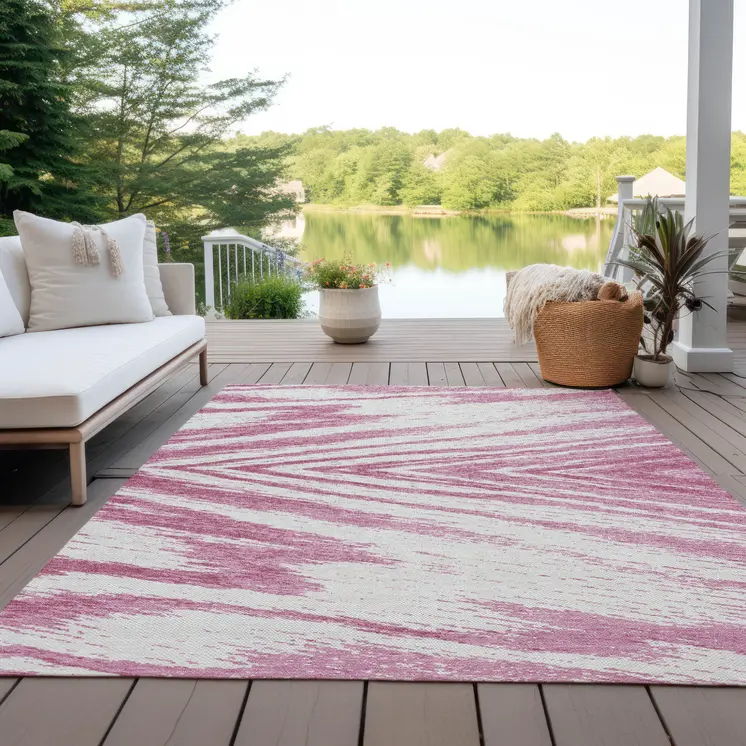 10' X 14' Blush And Ivory Abstract Washable Indoor Outdoor Area Rug
