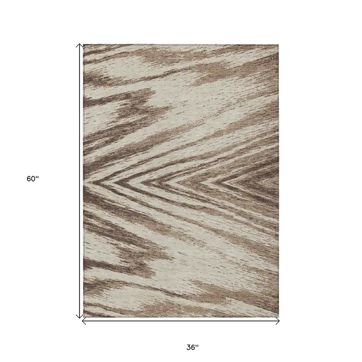 3' X 5' Brown And Beige Abstract Washable Indoor Outdoor Area Rug
