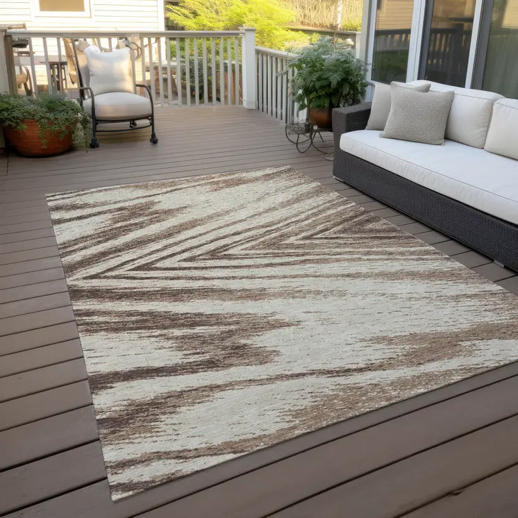 3' X 5' Brown And Beige Abstract Washable Indoor Outdoor Area Rug