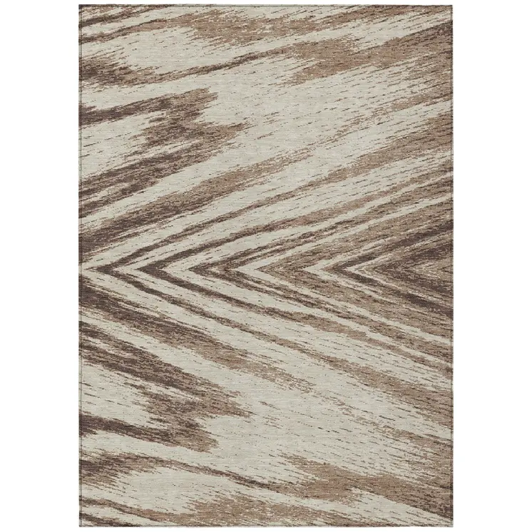 3' X 5' Brown And Beige Abstract Washable Indoor Outdoor Area Rug