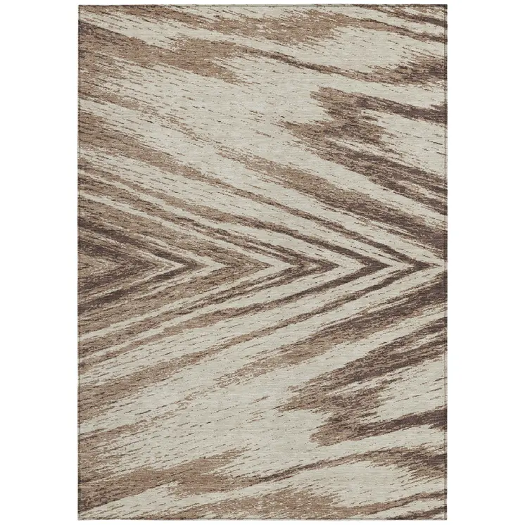 3' X 5' Brown And Beige Abstract Washable Indoor Outdoor Area Rug