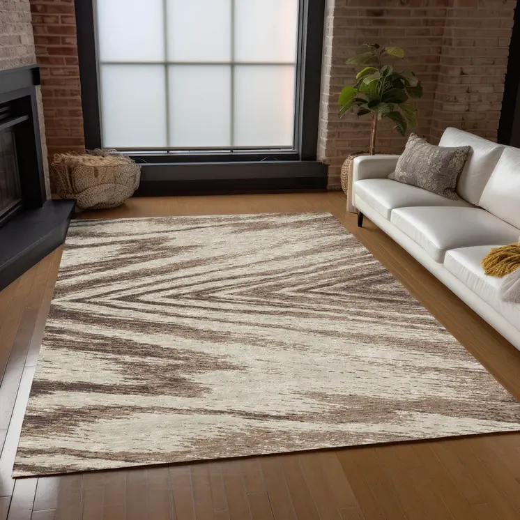 3' X 5' Brown And Beige Abstract Washable Indoor Outdoor Area Rug