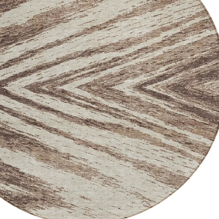 8' Brown And Beige Round Abstract Washable Indoor Outdoor Area Rug