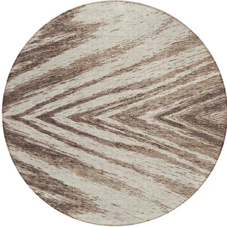 8' Brown And Beige Round Abstract Washable Indoor Outdoor Area Rug