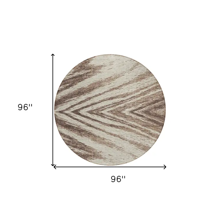8' Brown And Beige Round Abstract Washable Indoor Outdoor Area Rug