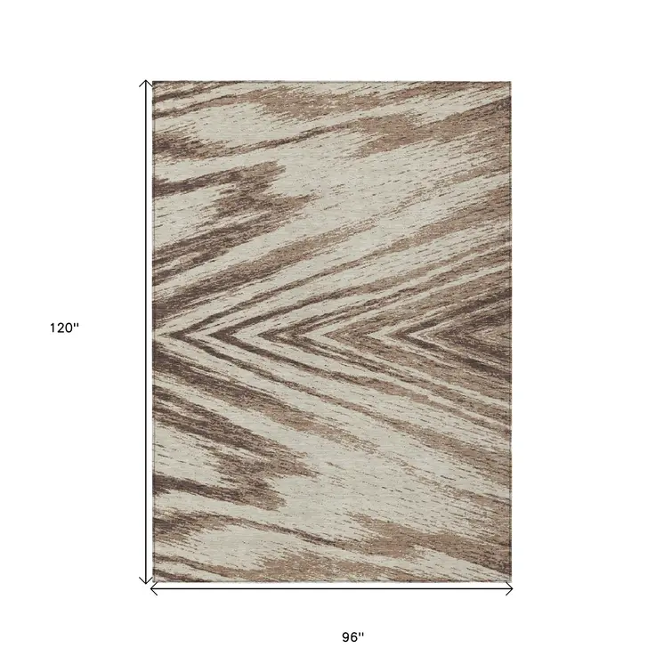 8' X 10' Brown And Beige Abstract Washable Indoor Outdoor Area Rug