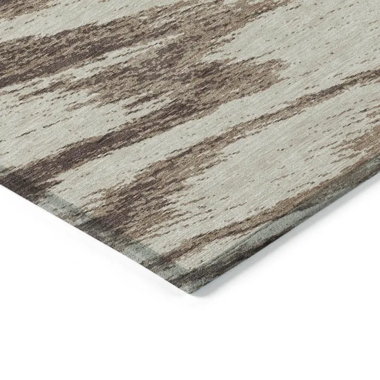 8' X 10' Brown And Beige Abstract Washable Indoor Outdoor Area Rug