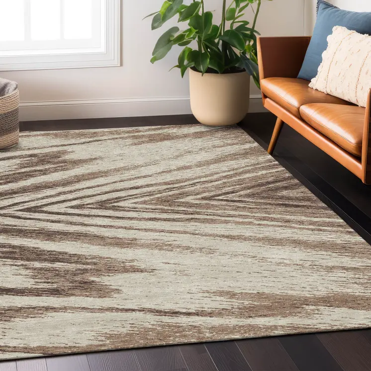 10' X 14' Brown And Beige Abstract Washable Indoor Outdoor Area Rug