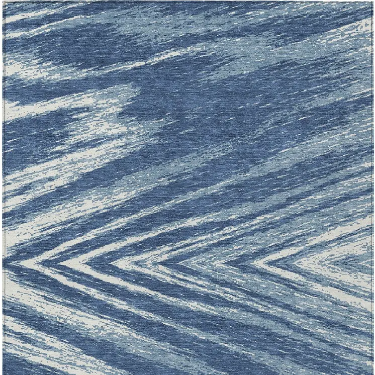 3' X 5' Blue And Ivory Abstract Washable Indoor Outdoor Area Rug