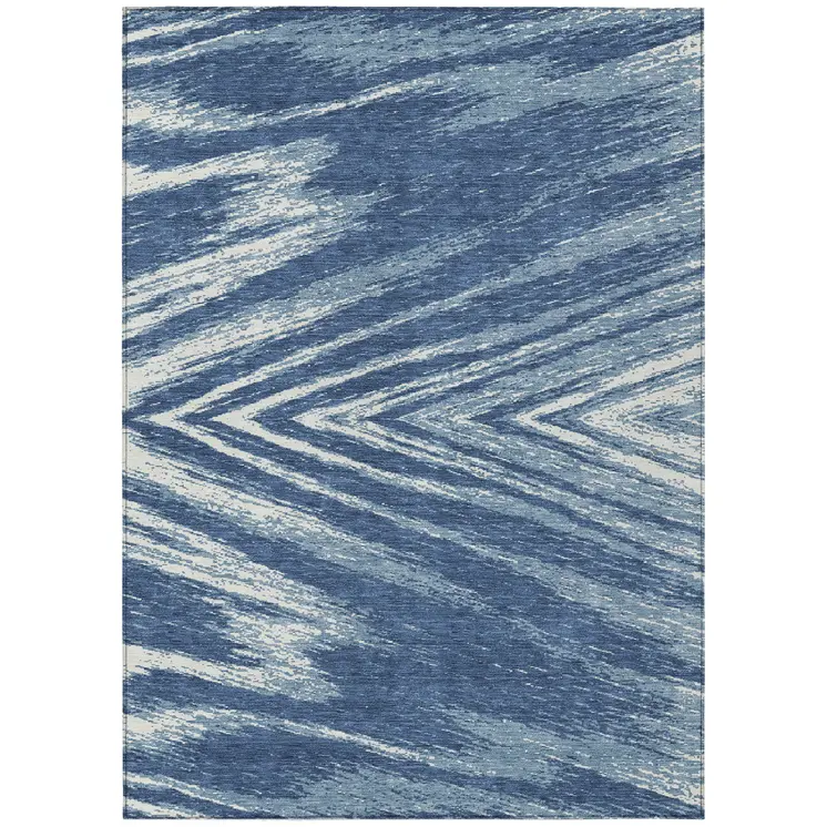 3' X 5' Blue And Ivory Abstract Washable Indoor Outdoor Area Rug