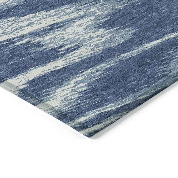 3' X 5' Blue And Ivory Abstract Washable Indoor Outdoor Area Rug