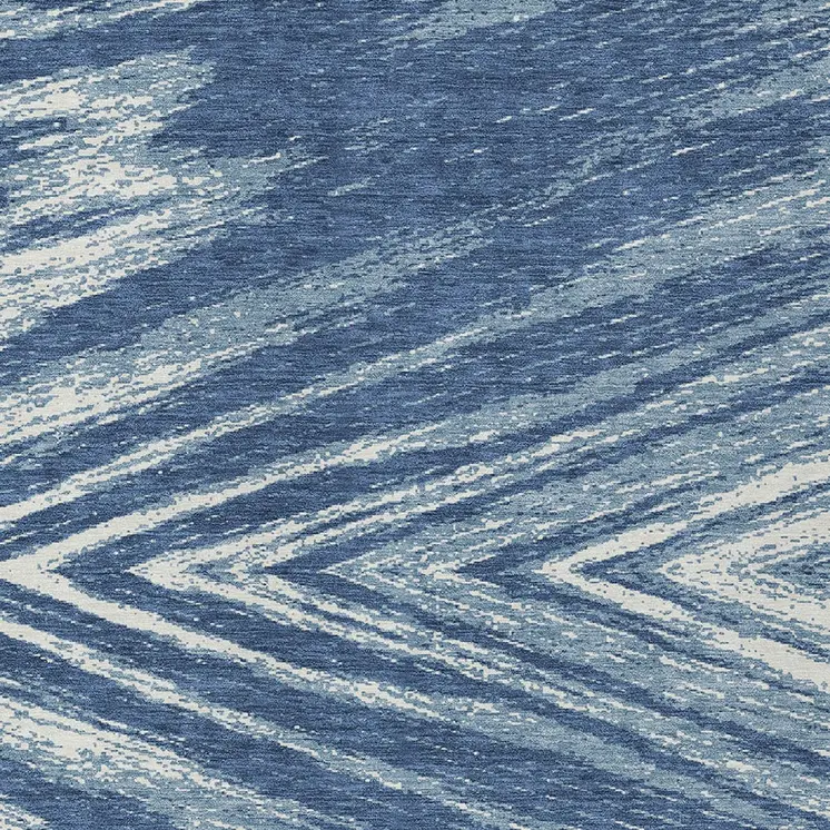 3' X 5' Blue And Ivory Abstract Washable Indoor Outdoor Area Rug