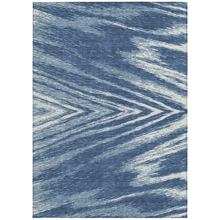8' X 10' Blue And Ivory Abstract Washable Indoor Outdoor Area Rug