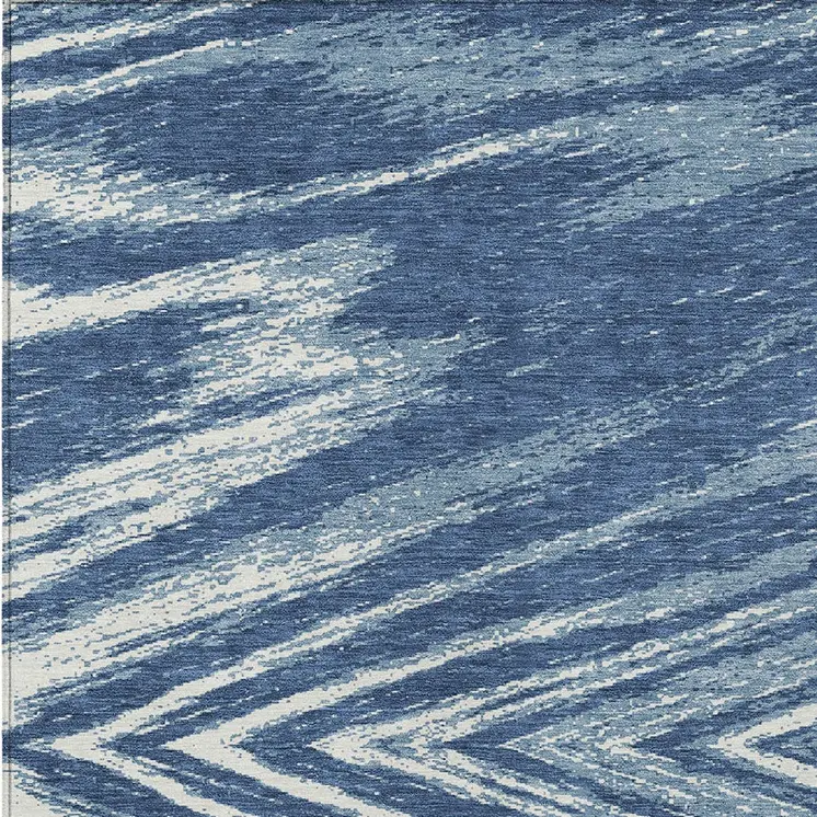 8' X 10' Blue And Ivory Abstract Washable Indoor Outdoor Area Rug