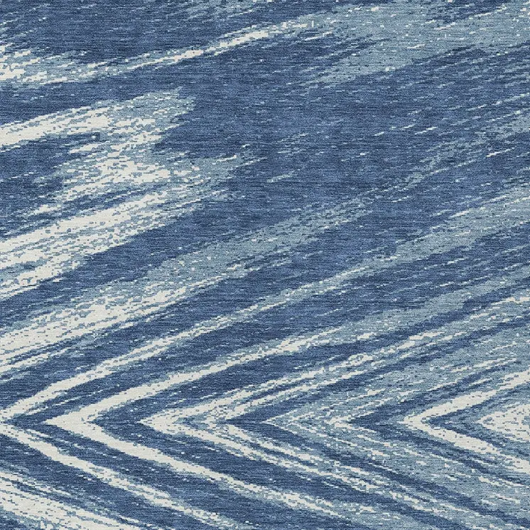 9' X 12' Blue And Ivory Abstract Washable Indoor Outdoor Area Rug