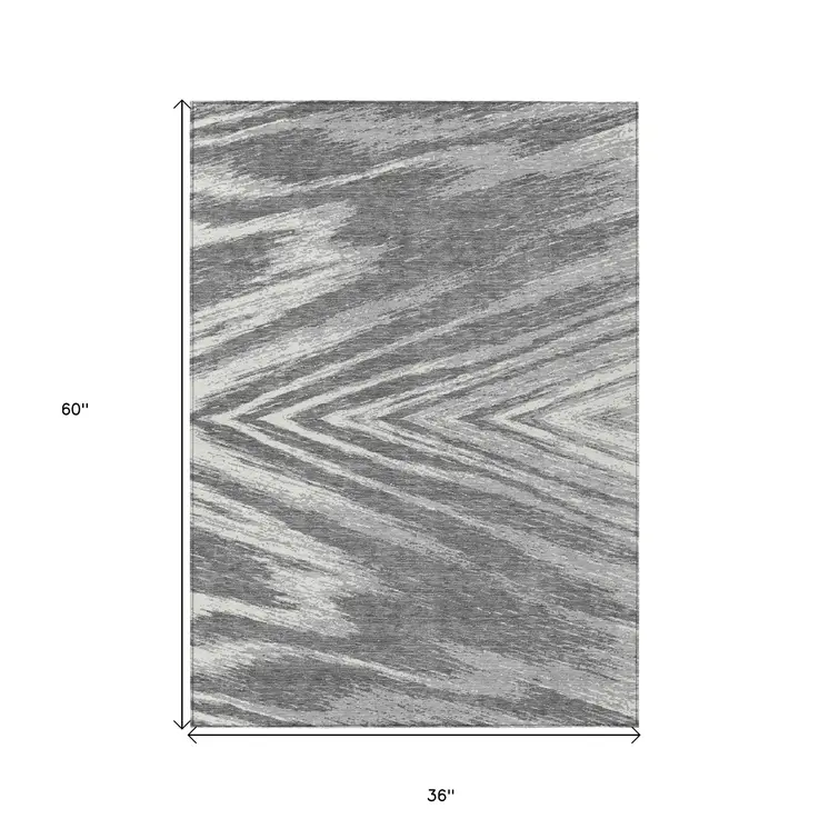 3' X 5' Gray And Ivory Abstract Washable Indoor Outdoor Area Rug