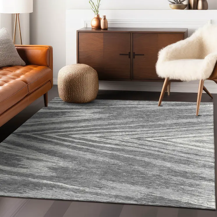 3' X 5' Gray And Ivory Abstract Washable Indoor Outdoor Area Rug