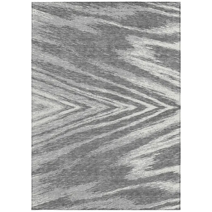 5' X 8' Gray And Ivory Abstract Washable Indoor Outdoor Area Rug