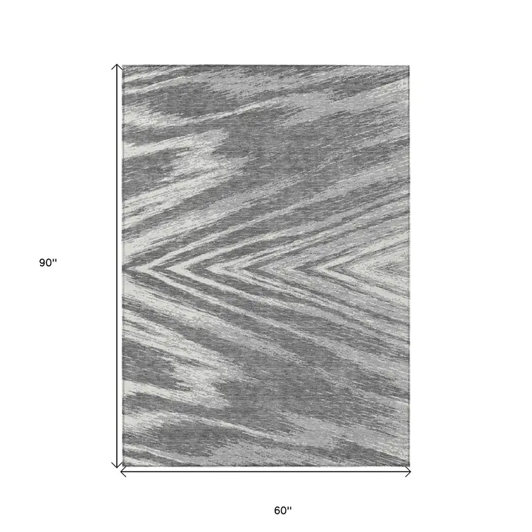 5' X 8' Gray And Ivory Abstract Washable Indoor Outdoor Area Rug