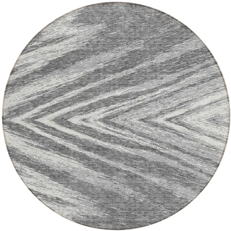 8' Gray And Ivory Round Abstract Washable Indoor Outdoor Area Rug