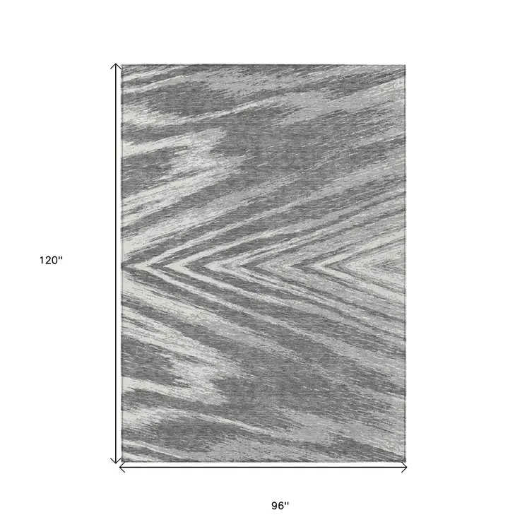 8' X 10' Gray And Ivory Abstract Washable Indoor Outdoor Area Rug
