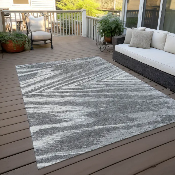 8' X 10' Gray And Ivory Abstract Washable Indoor Outdoor Area Rug