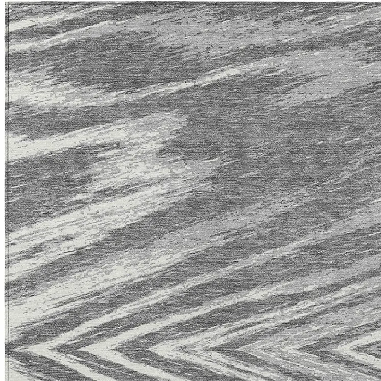 8' X 10' Gray And Ivory Abstract Washable Indoor Outdoor Area Rug