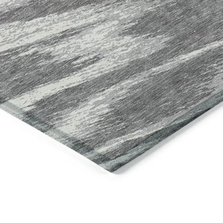 10' X 14' Gray And Ivory Abstract Washable Indoor Outdoor Area Rug